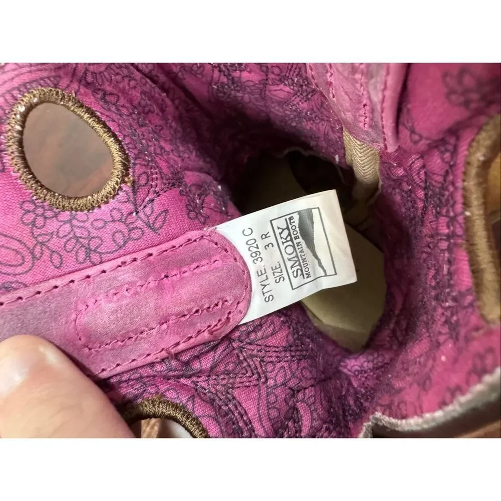Smoky Mountain Kids Pink and Brown Leather Cowgirl Boots Size 3 Childs